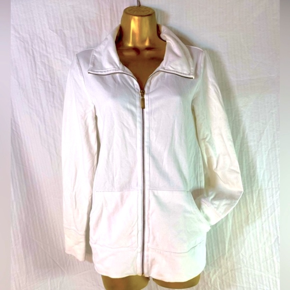 Lilly Pulitzer Sz S Leona White Full Zip Up Jacket Gold Palm Tree & Hardware